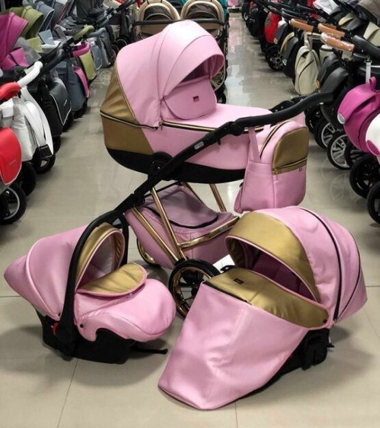 Бебешка количка Агикс 3в1; цвят: розов/злато