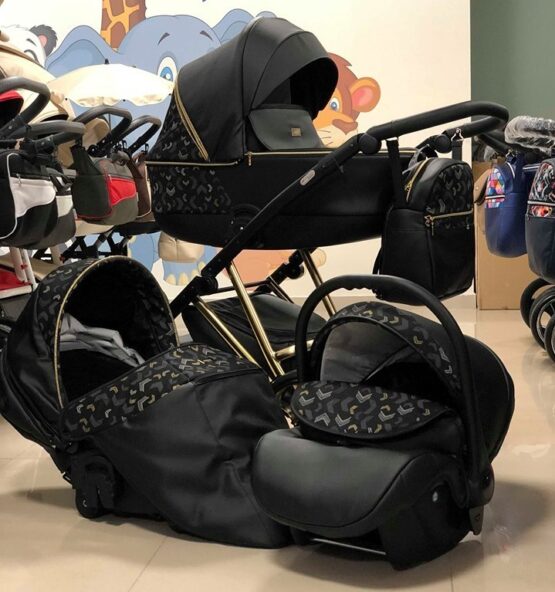 Бебешка количка Агикс 3в1; цвят: черен/златни шарки