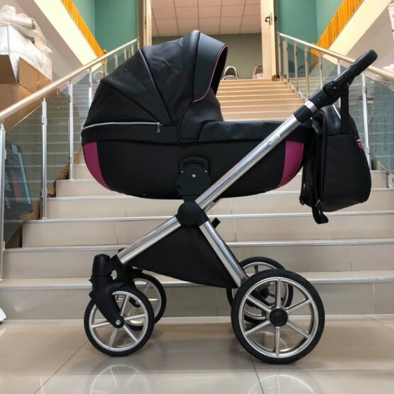 Бебешка количка Азуро 3в1; цвят: черен/розов кант