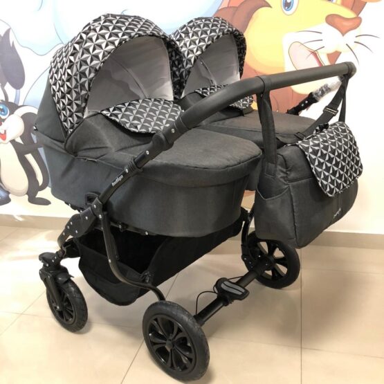 Бебешка количка за близнаци Charlotte Duo;цвят/черен/шарки