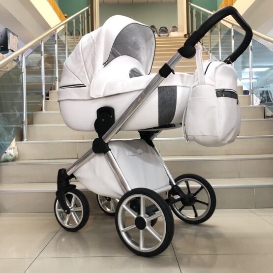 Бебешка количка Azuro 3в1: цвят: бял/сребърен