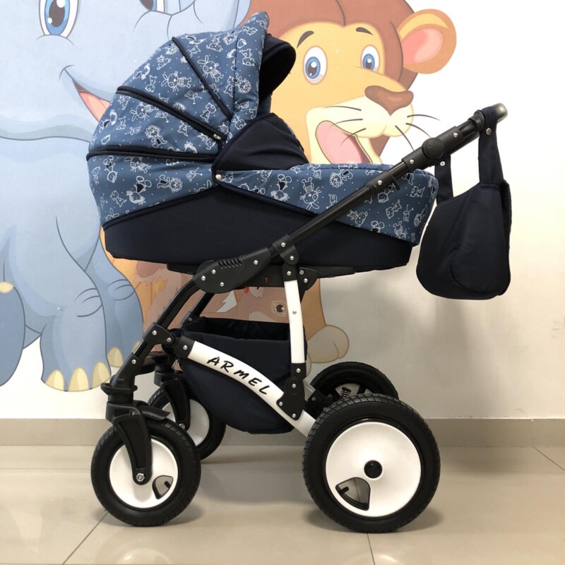 Бебешка количка Armel 2в1: цвят: тъмносин/човечета