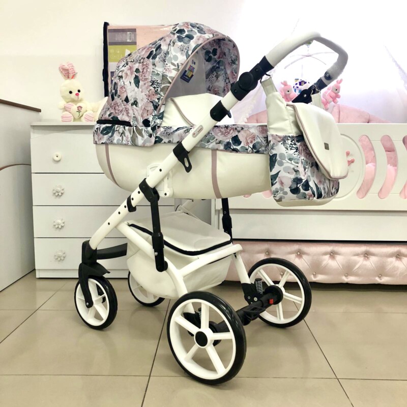 Бебешка количка Kuga 3в1:цвят: бял/цветя